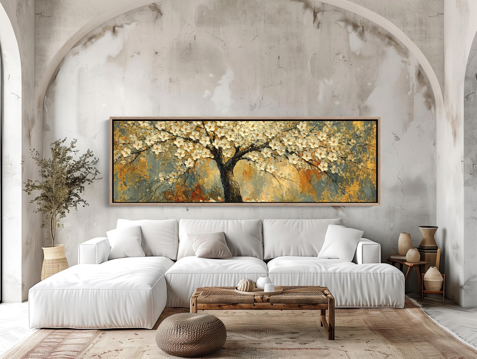 White Blossom Tree canvas wall art shown in a living room (view 3)