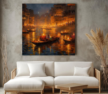 Varanasi Diwali , Ganges Festival Lights canvas wall art, ready to hang (view 2)