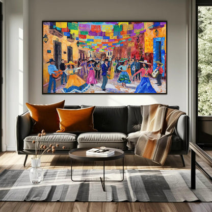 Mexican Street folk art canvas wall art, ready to hang