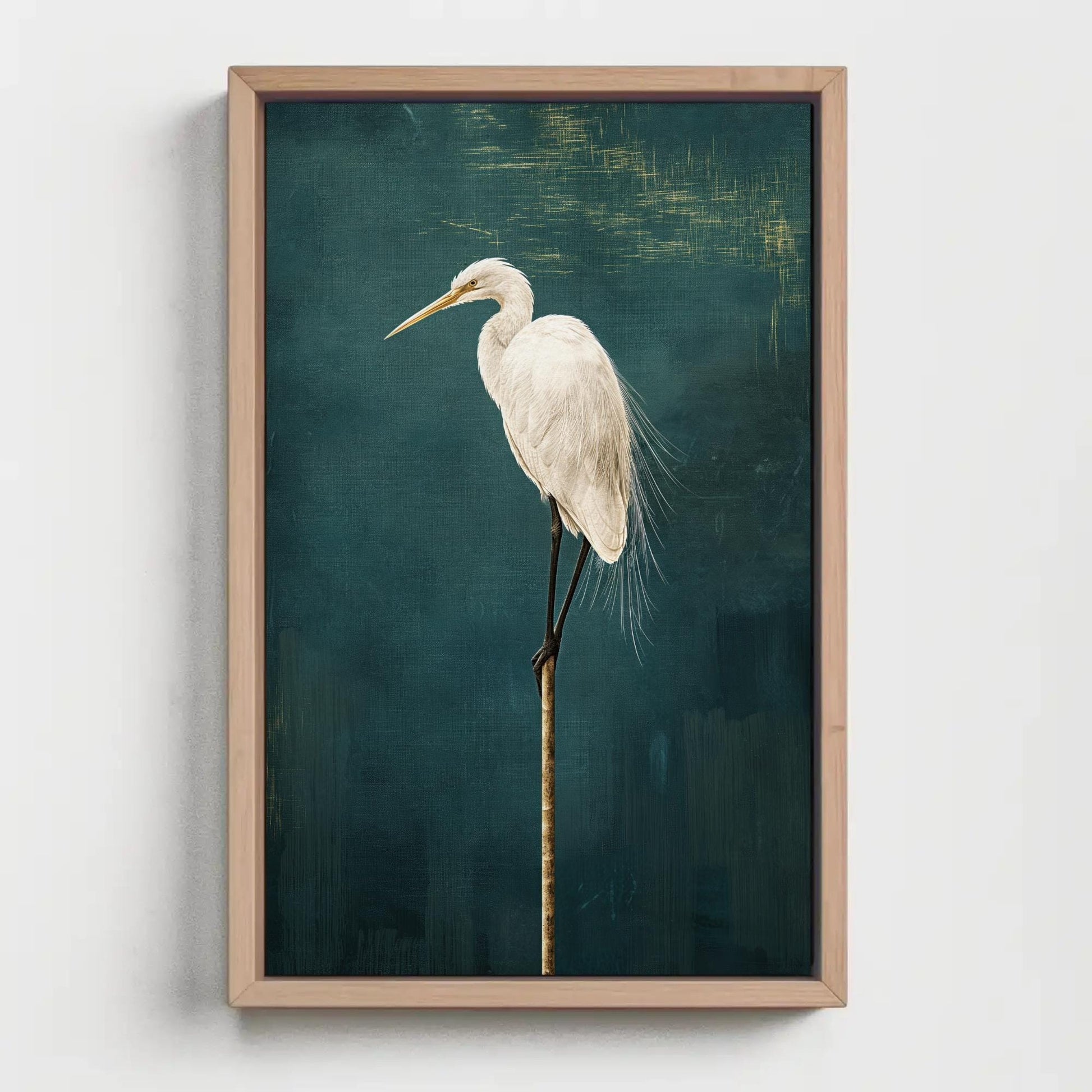 Japanese Crane , Minimalist Tsuru Bird canvas wall art shown in a styled room