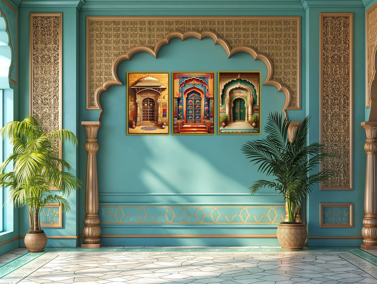 Rajasthani Door canvas wall art shown in a styled interior (view 3)