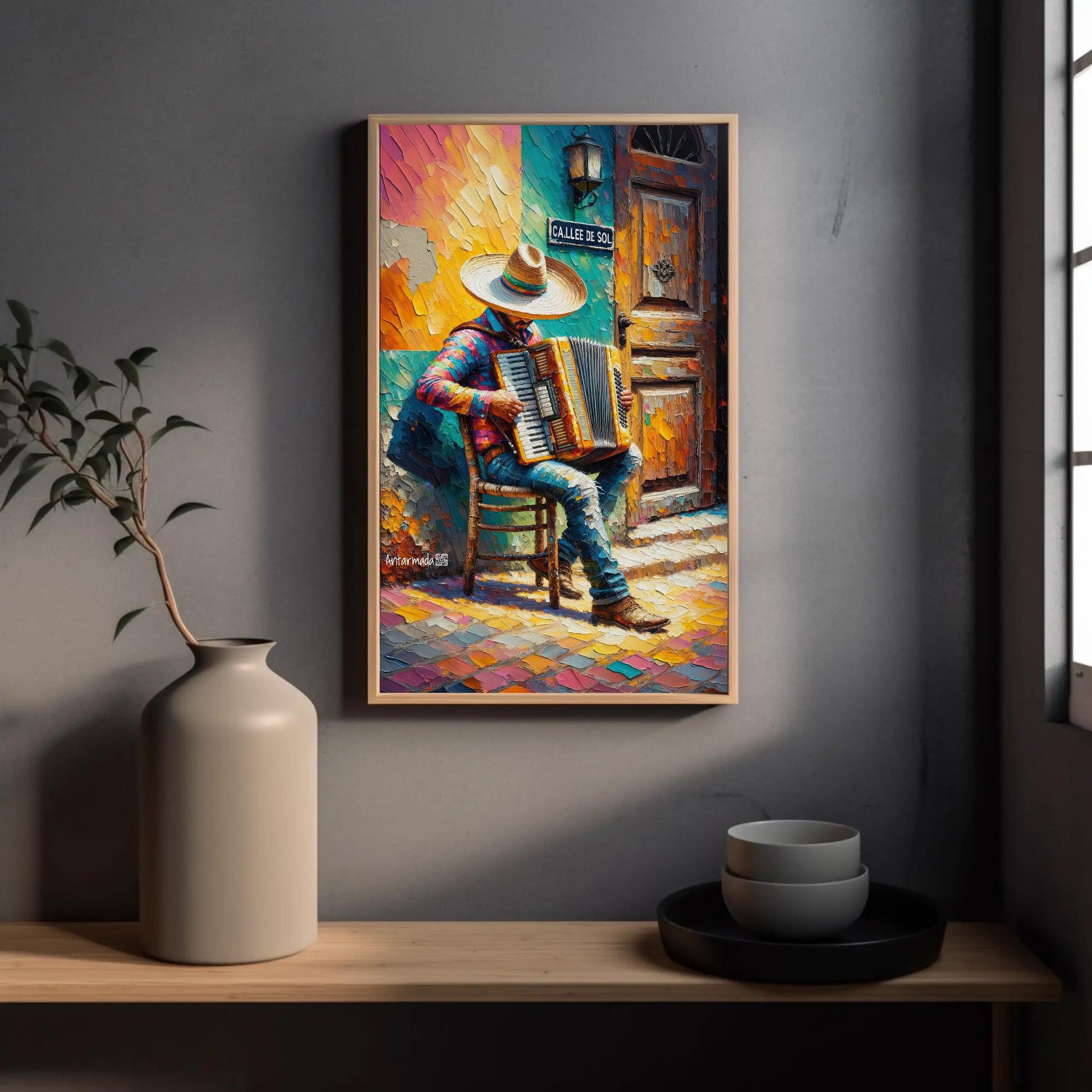 Mariachi Accordion , Mexican Music canvas wall art shown in a styled room (view 4)