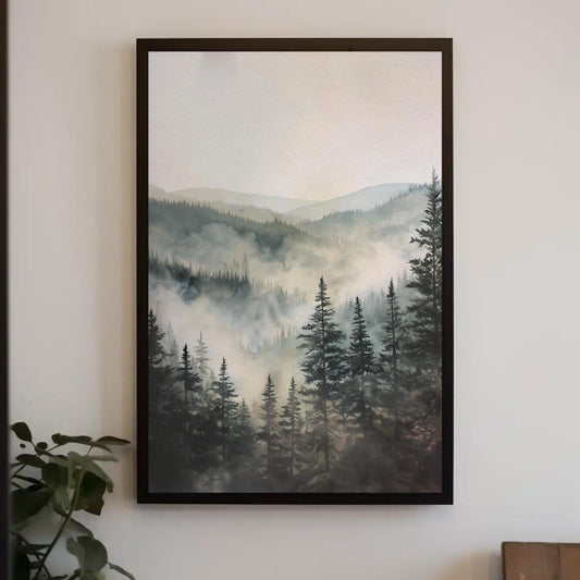 a painting hanging on a wall next to a potted plant