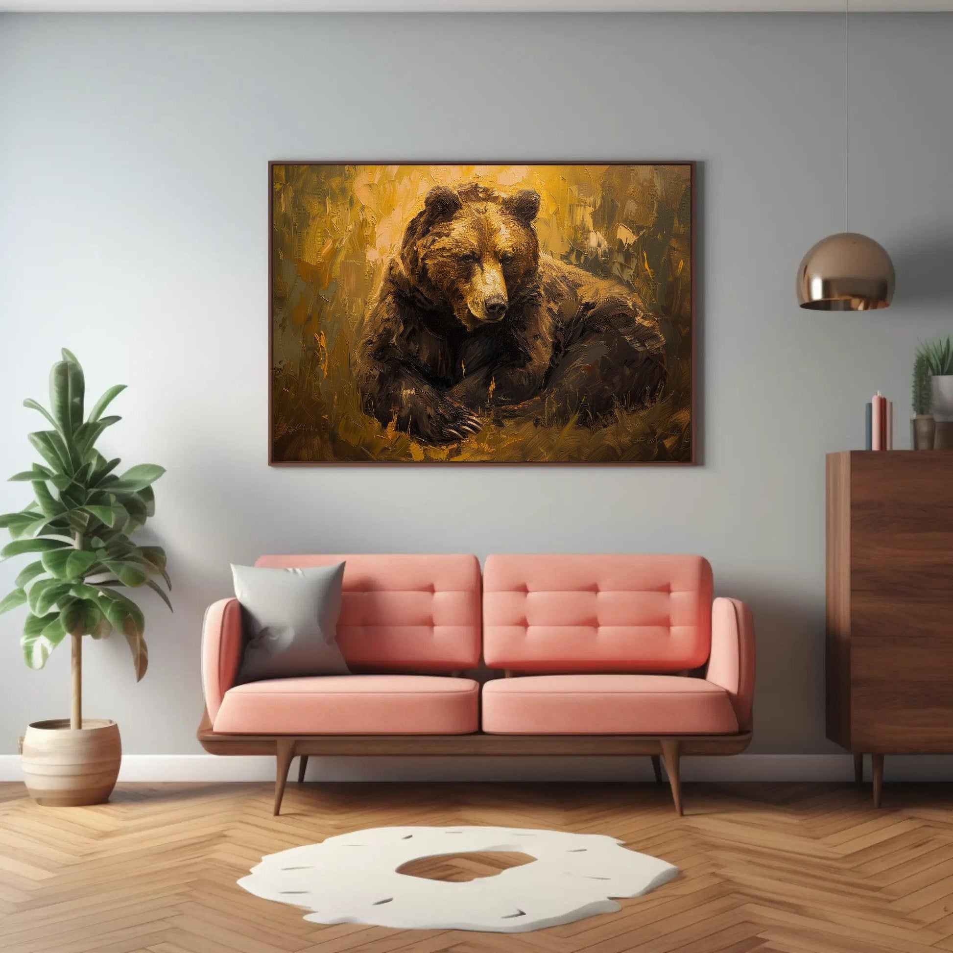 Brown Bear canvas wall art shown in a living room