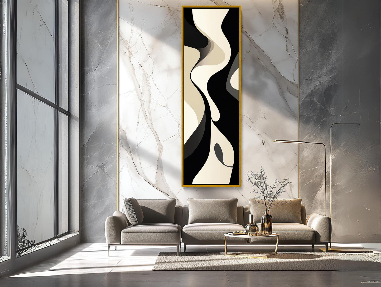 Black and White canvas wall art shown in a living room (view 2)