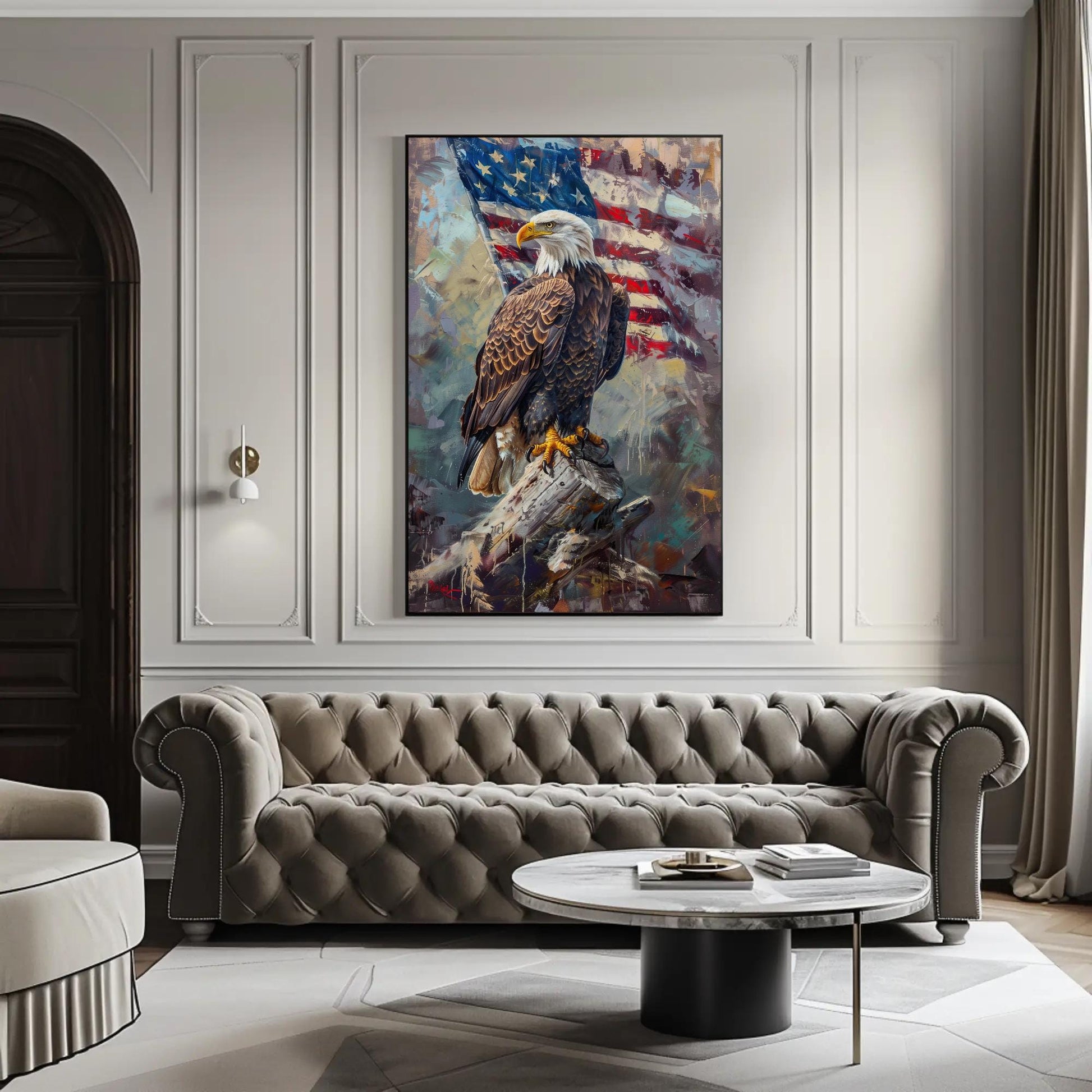 Bald Eagle canvas wall art shown in a living room (view 2)