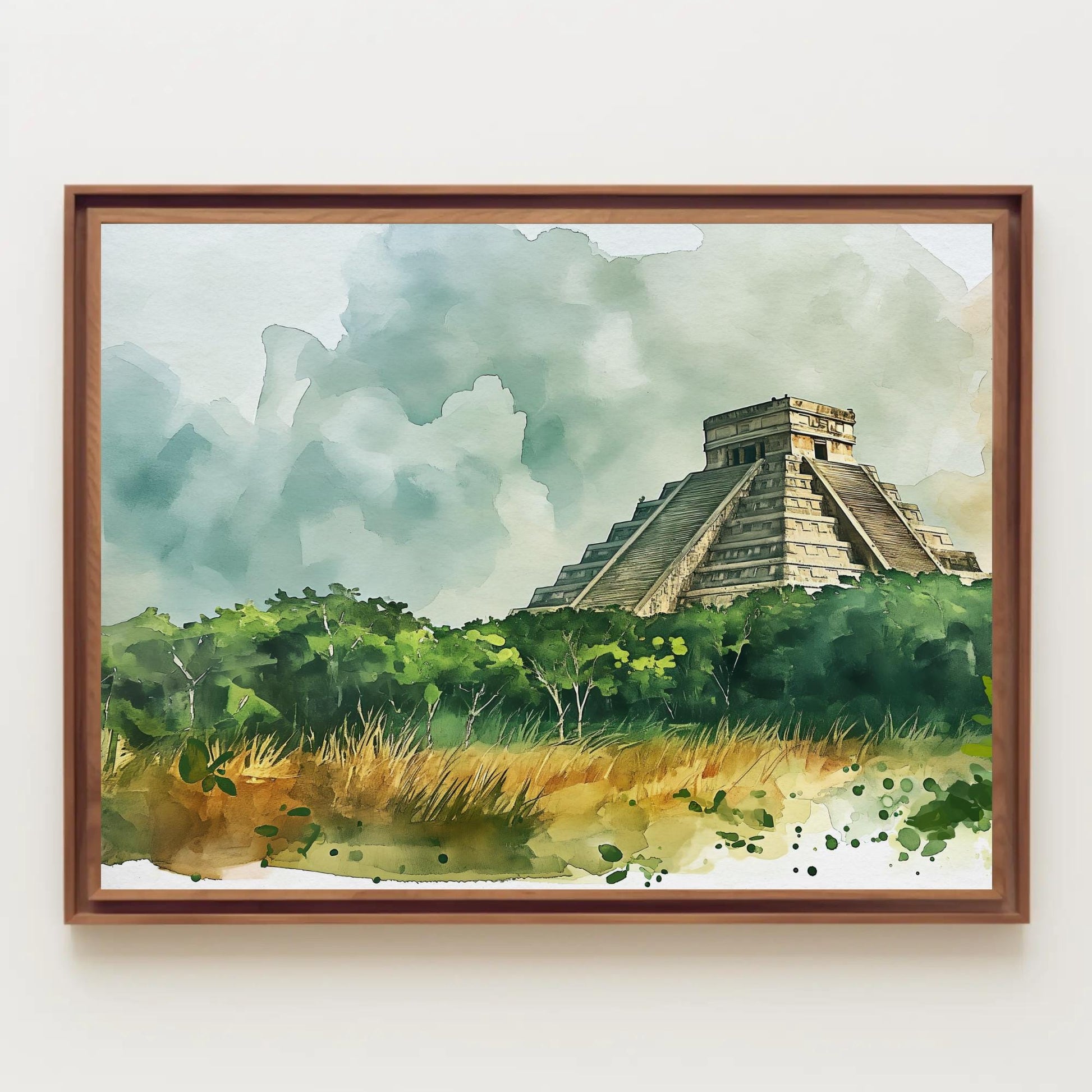 Chichen Itza canvas wall art in green tones