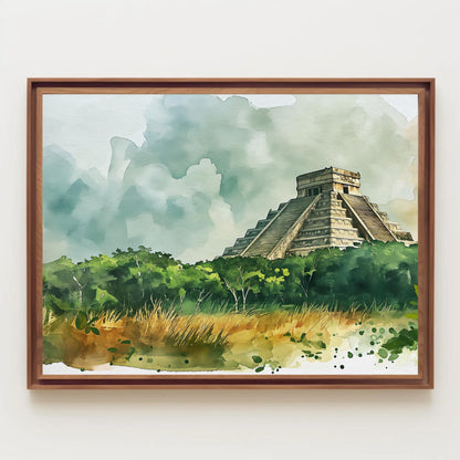 Chichen Itza canvas wall art in green tones