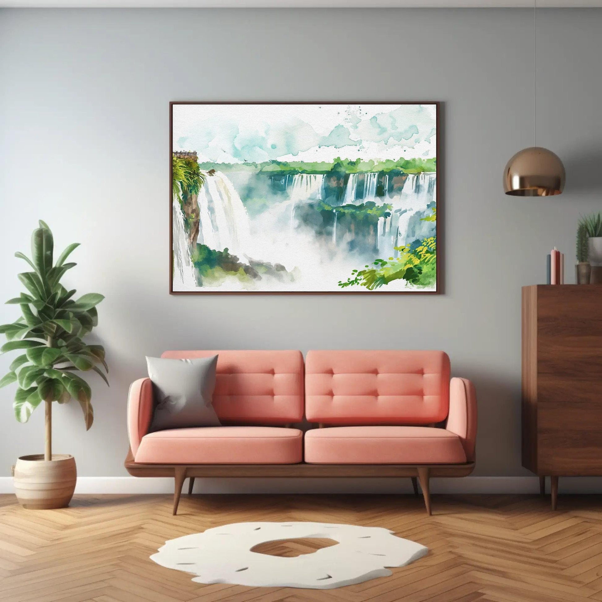Iguazu Falls canvas wall art shown in a living room