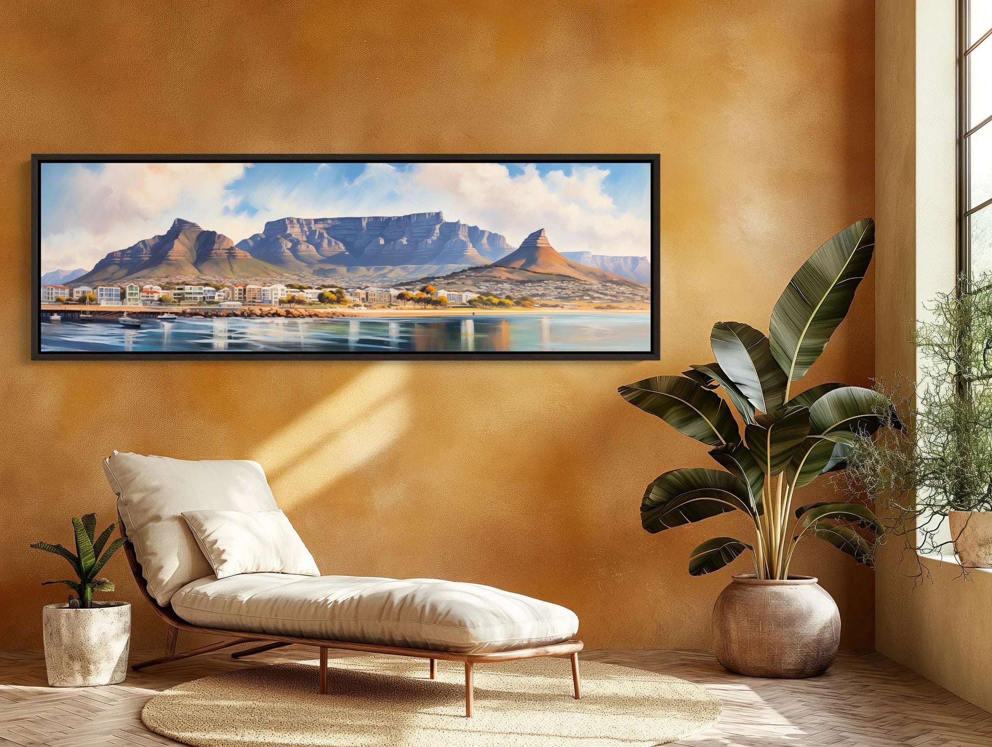 Cape Town , South Africa Panoramic canvas wall art shown in a living room (view 3)