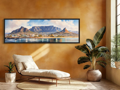 Cape Town , South Africa Panoramic canvas wall art shown in a living room (view 3)