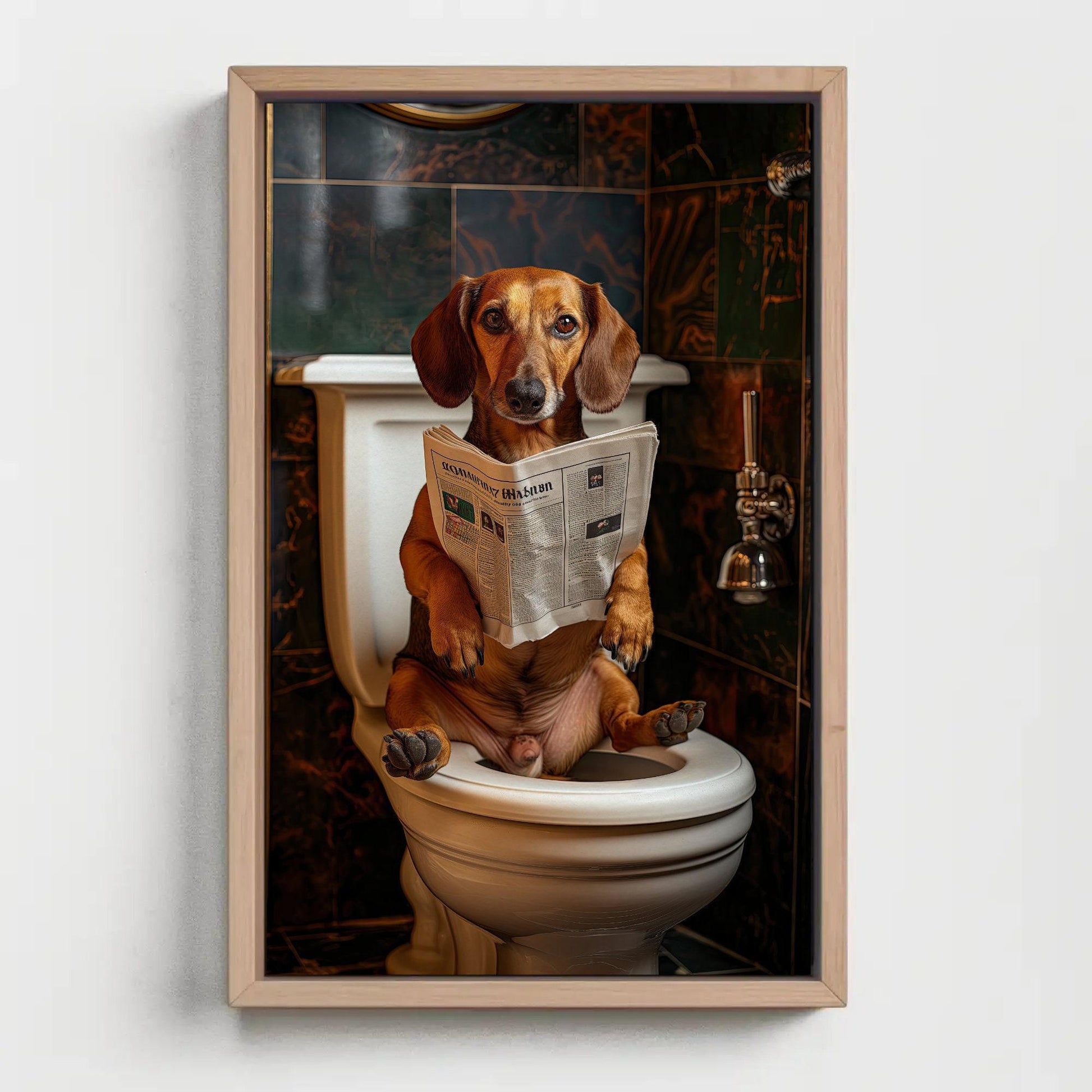 Dachshund Dog Canvas Print, Funny Bathroom Art, Toilet Humor Artwork Gift
