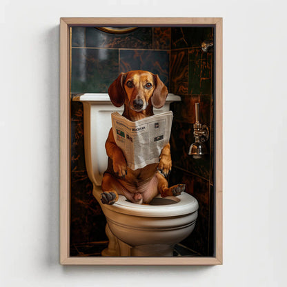 Dachshund Dog Canvas Print, Funny Bathroom Art, Toilet Humor Artwork Gift
