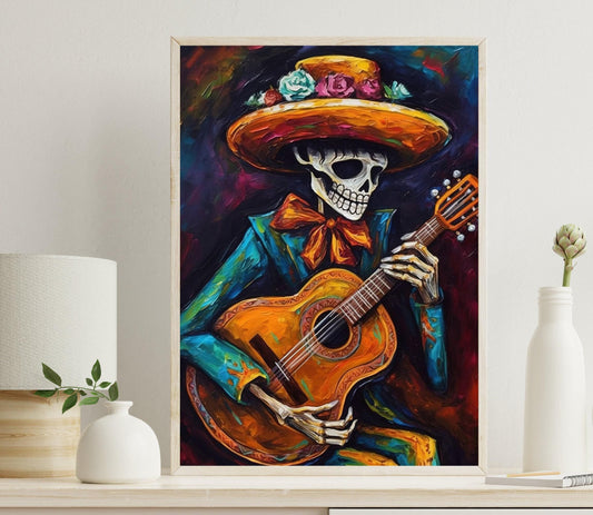 Mariachi Skeleton Canvas - Mexican Wall Art | Calavera Art Print on Premium Canvas