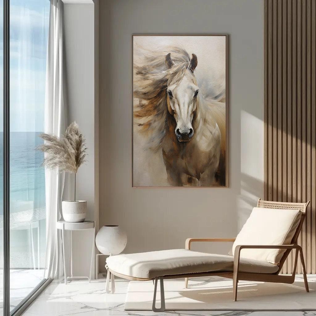 White Horse farmhouse canvas wall art, ready to hang