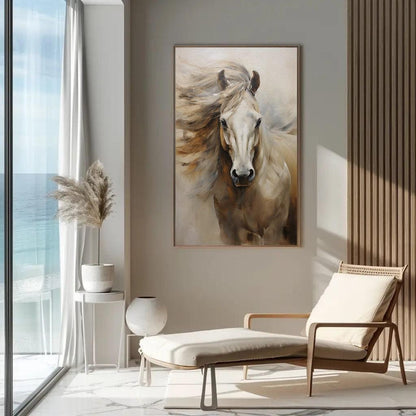 White Horse farmhouse canvas wall art, ready to hang