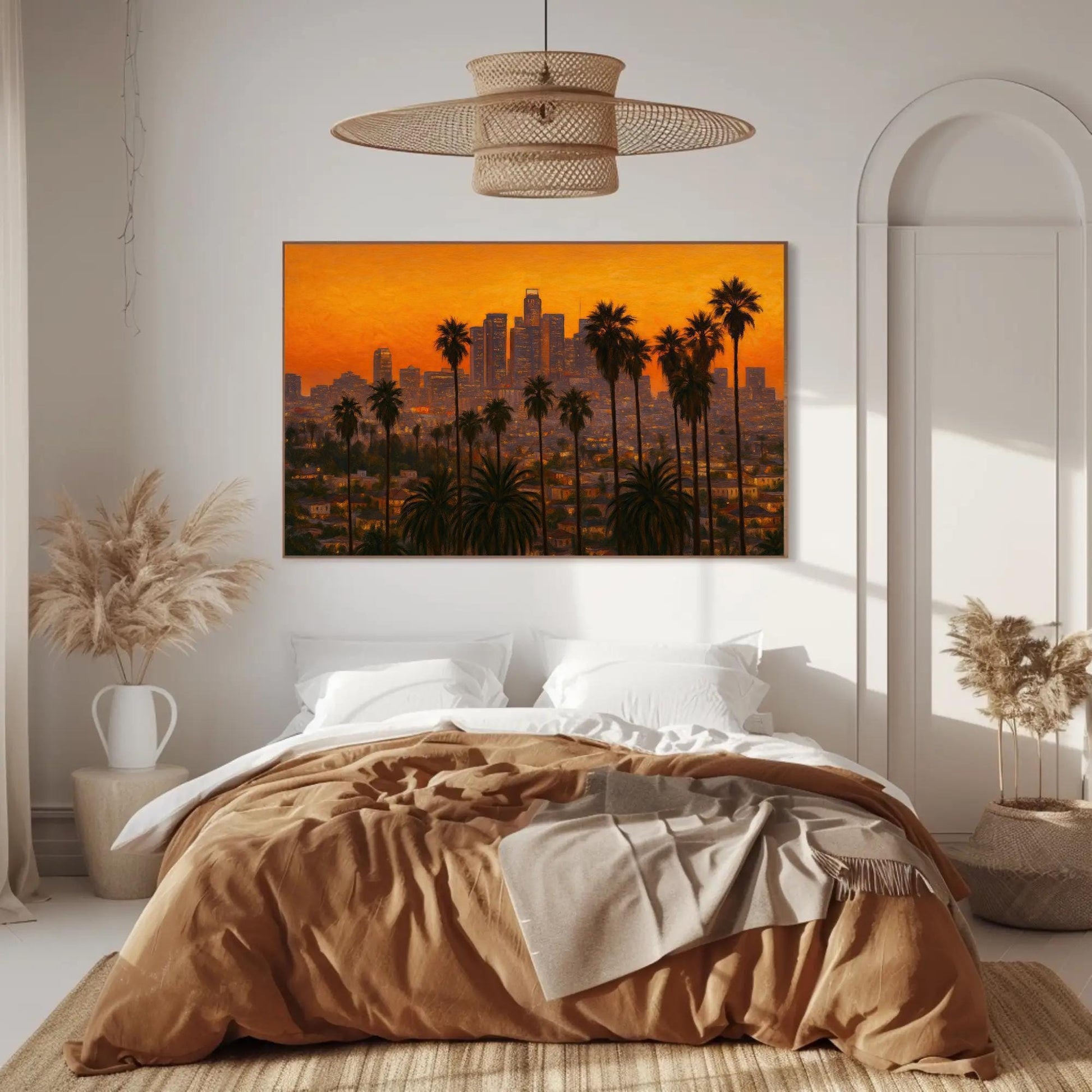 Los Angeles Sunset canvas wall art shown in a bedroom (view 3)