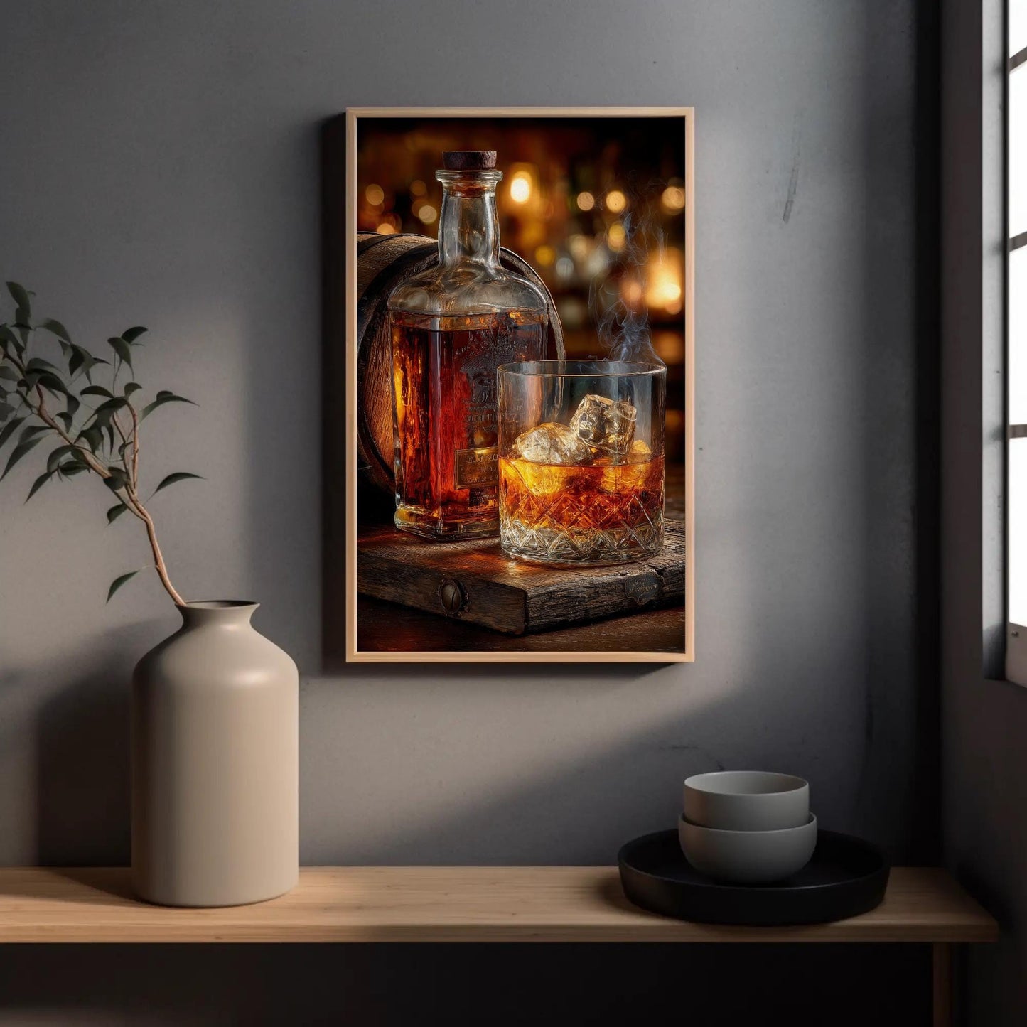 Whiskey Barrel Canvas Print – Rustic Bourbon Wall Art for Home Bar Decor