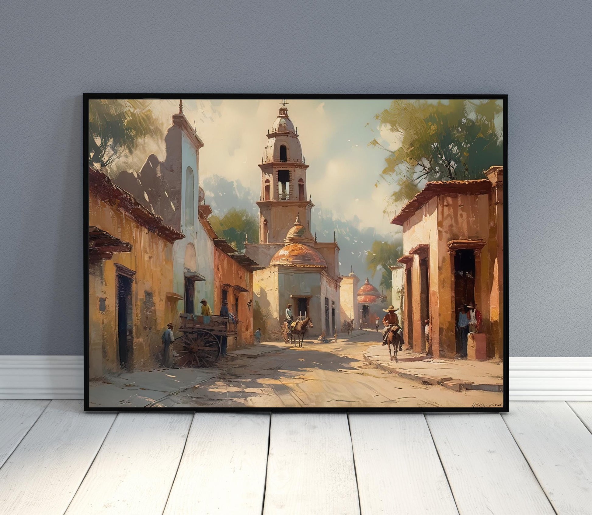 Mexican Village Painting canvas print, premium giclée wall art