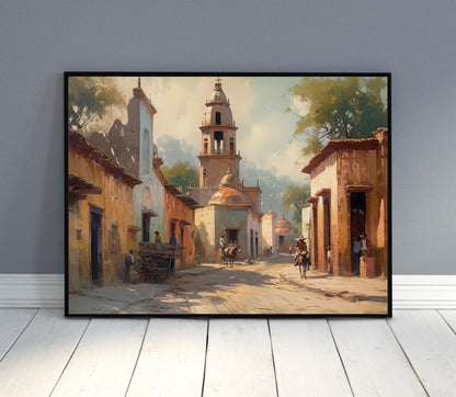 Mexican Village Painting canvas print, premium giclée wall art