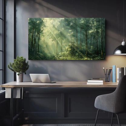 Green Forest canvas wall art shown in a styled room