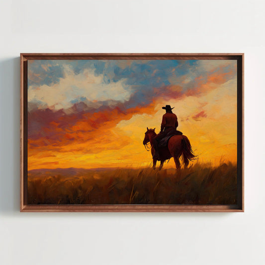 a painting of a cowboy riding a horse