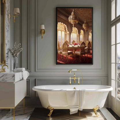 Indian Palace canvas wall art shown in a bathroom