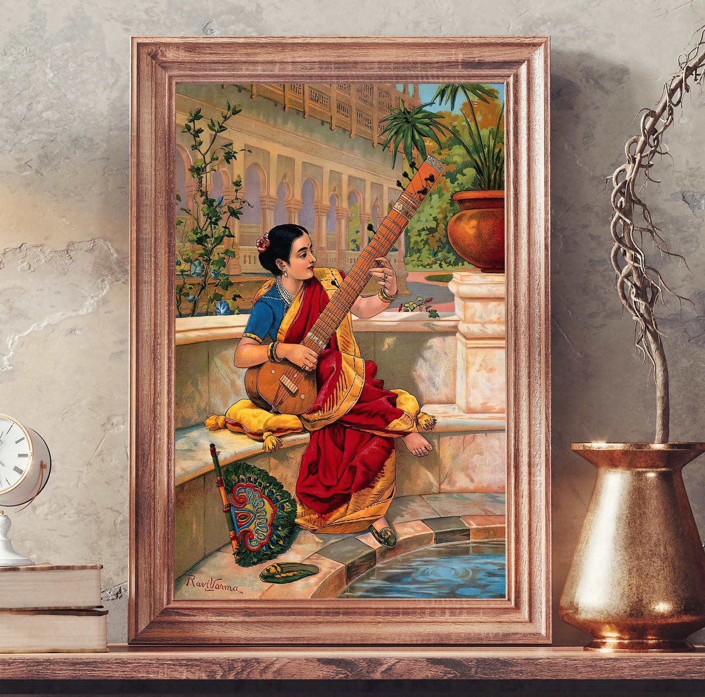 Raja Ravi Varma canvas wall art in gold tones