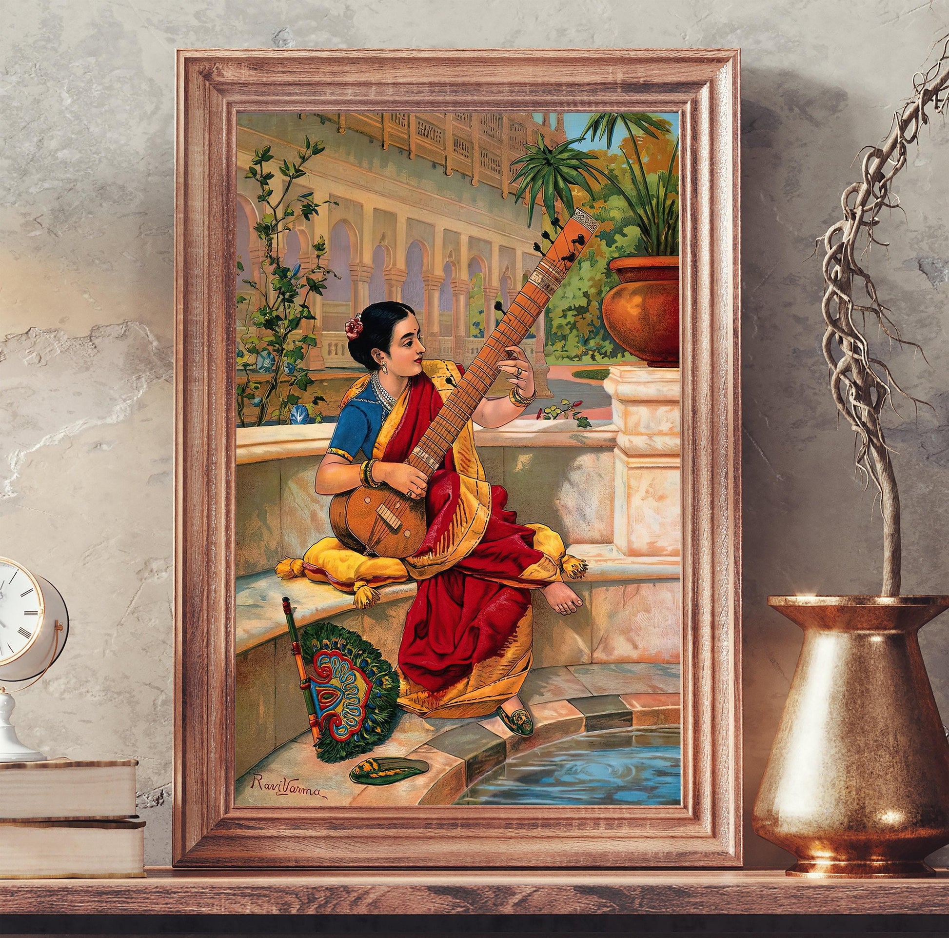 Raja Ravi Varma canvas wall art in gold tones