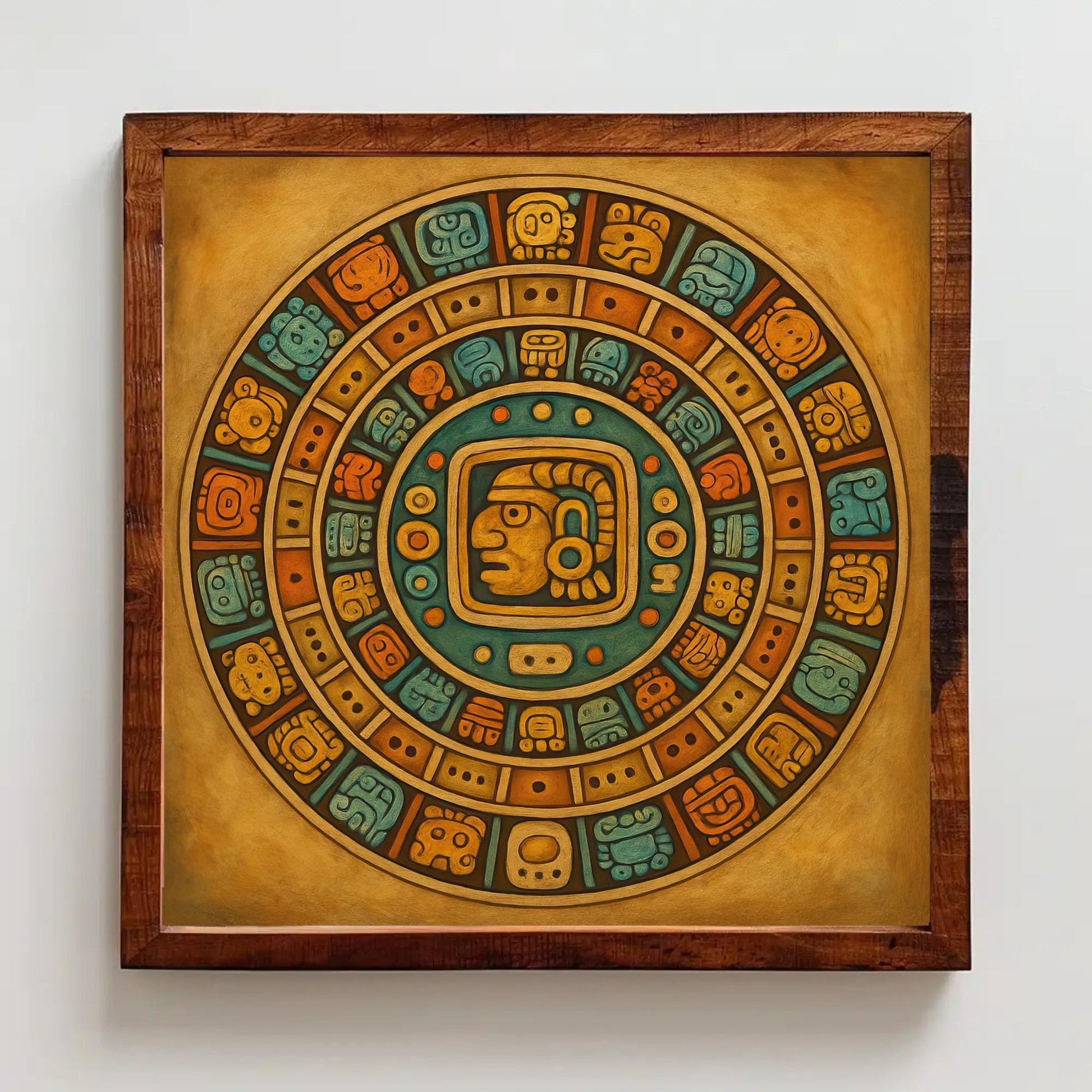 Mayan Calendar Canvas Print, Colorful Aztec Wall Art, Boho Decor