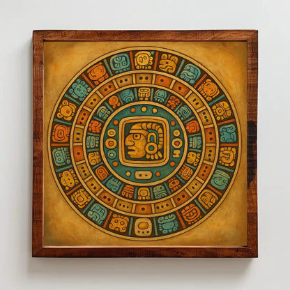 Mayan Calendar Canvas Print, Colorful Aztec Wall Art, Boho Decor