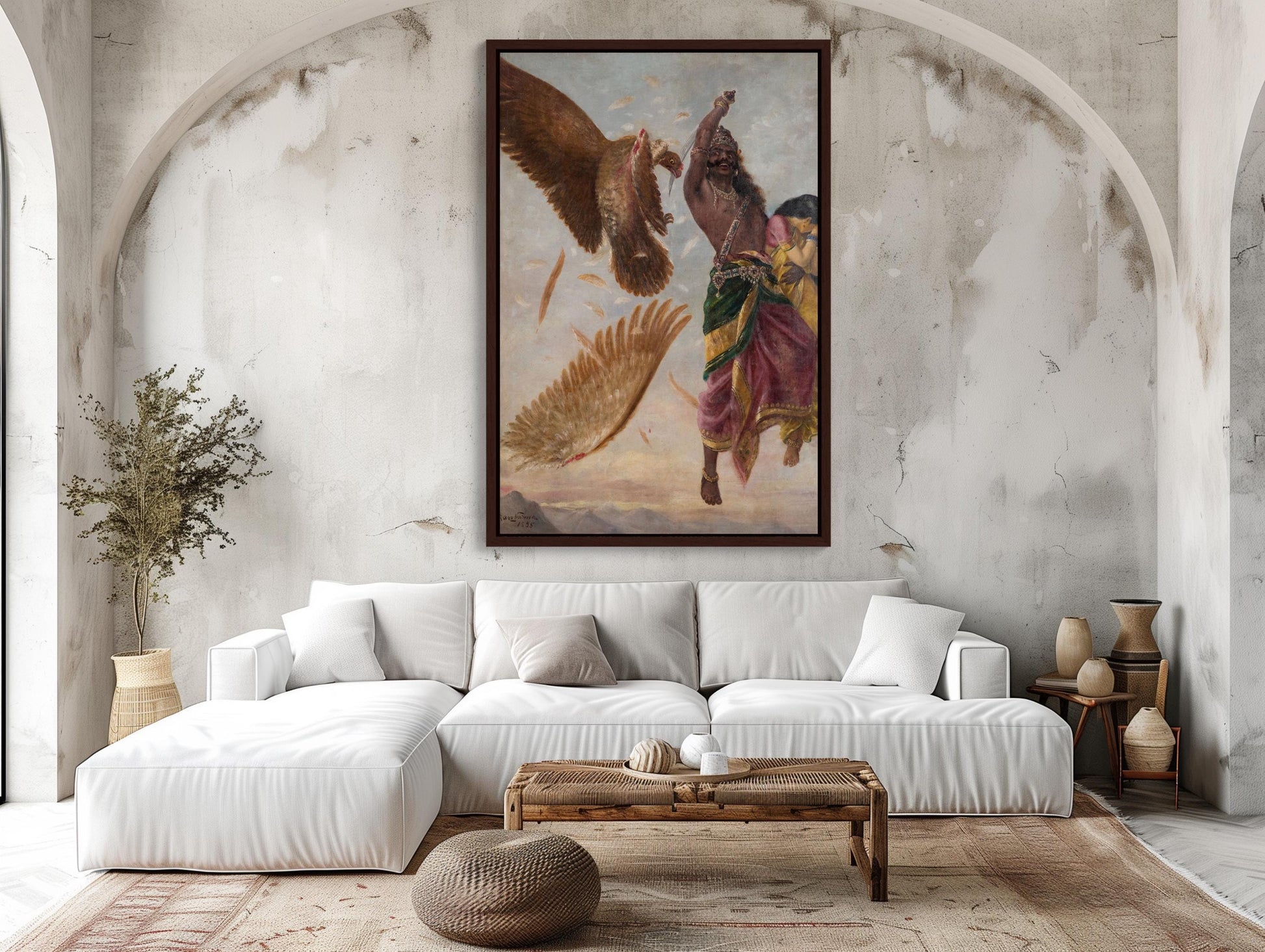 Raja Ravi Varma Canvas Print, Ravana and Jatayu, Mythology Art, Diwali Decor