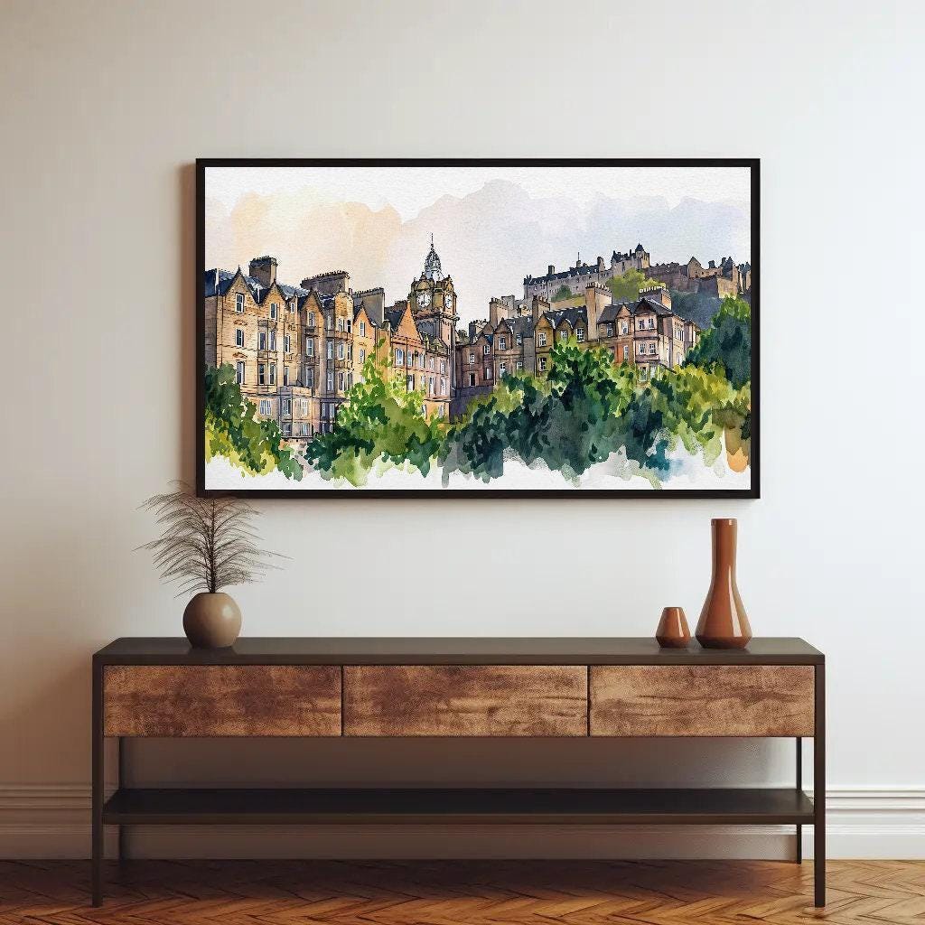 Edinburgh Scotland canvas wall art shown in a styled room (view 2)