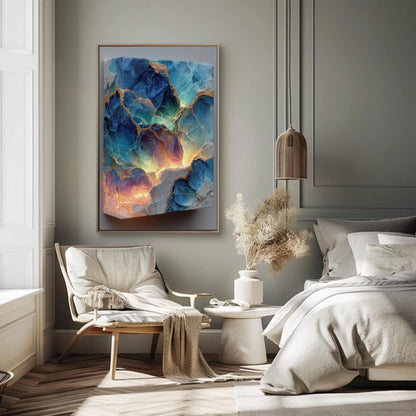 Bioluminescent Ocean canvas wall art shown in a bedroom