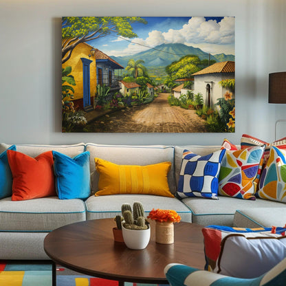 El Salvador , Salvadorian Town canvas wall art shown in a styled room