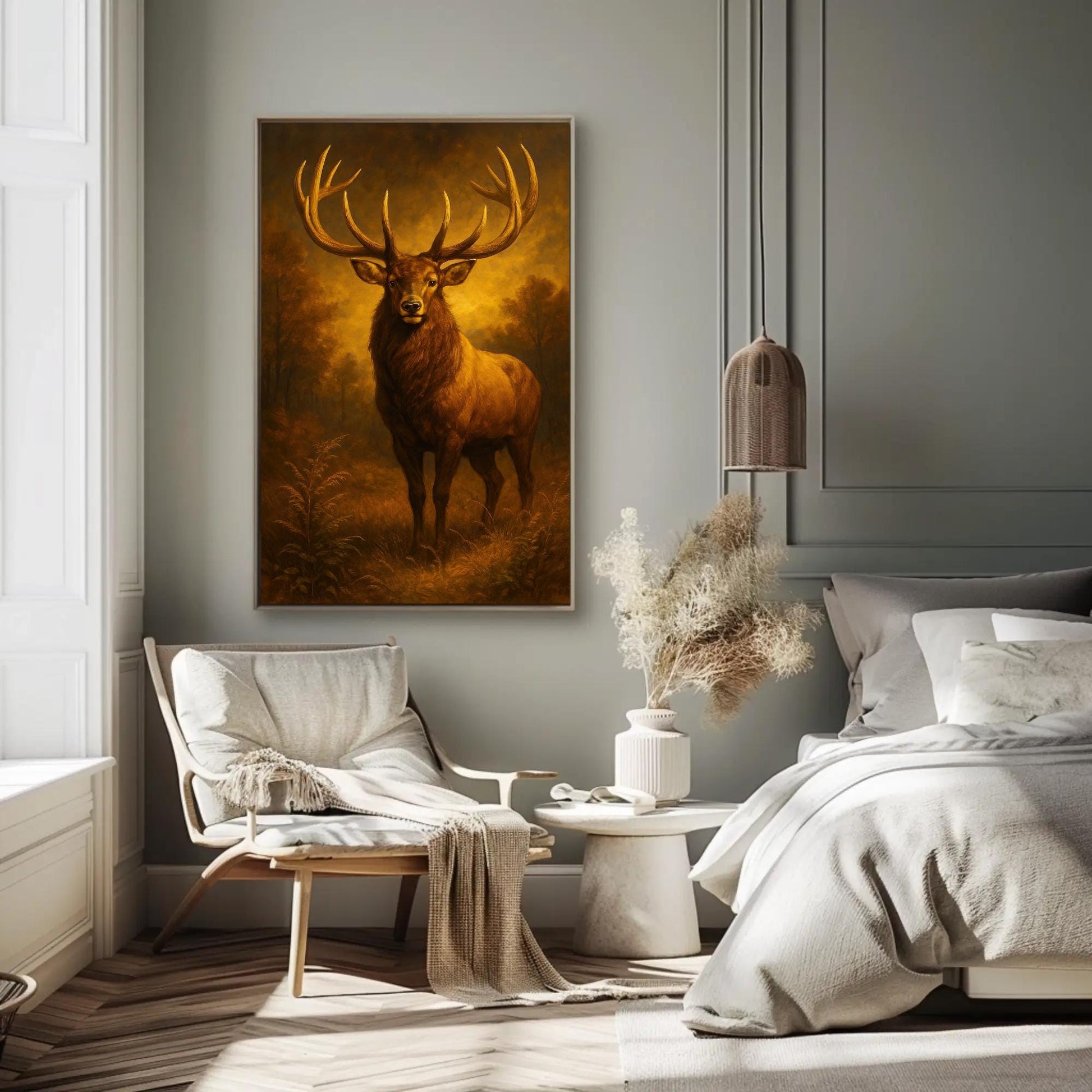 Elk Oil Painting - Majestic Rustic Lodge Decor | Wildlife Wall Art Canvas - Antarmada