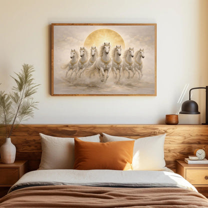 Seven White Horses , Vastu Prosperity canvas wall art, ready to hang (view 2)