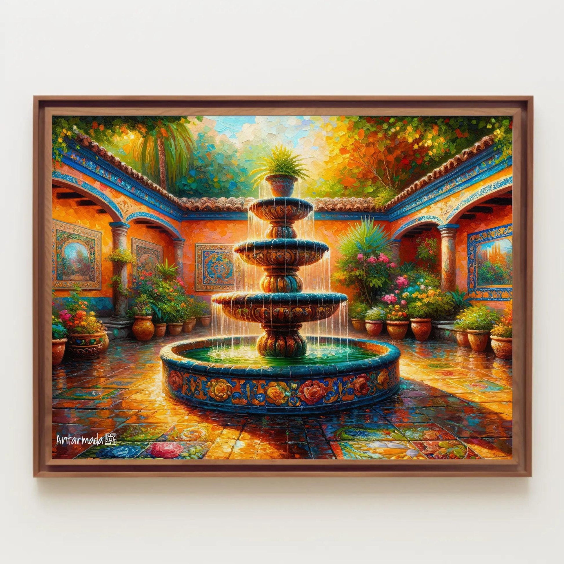 Mexican Courtyard traditional canvas wall art, ready to hang