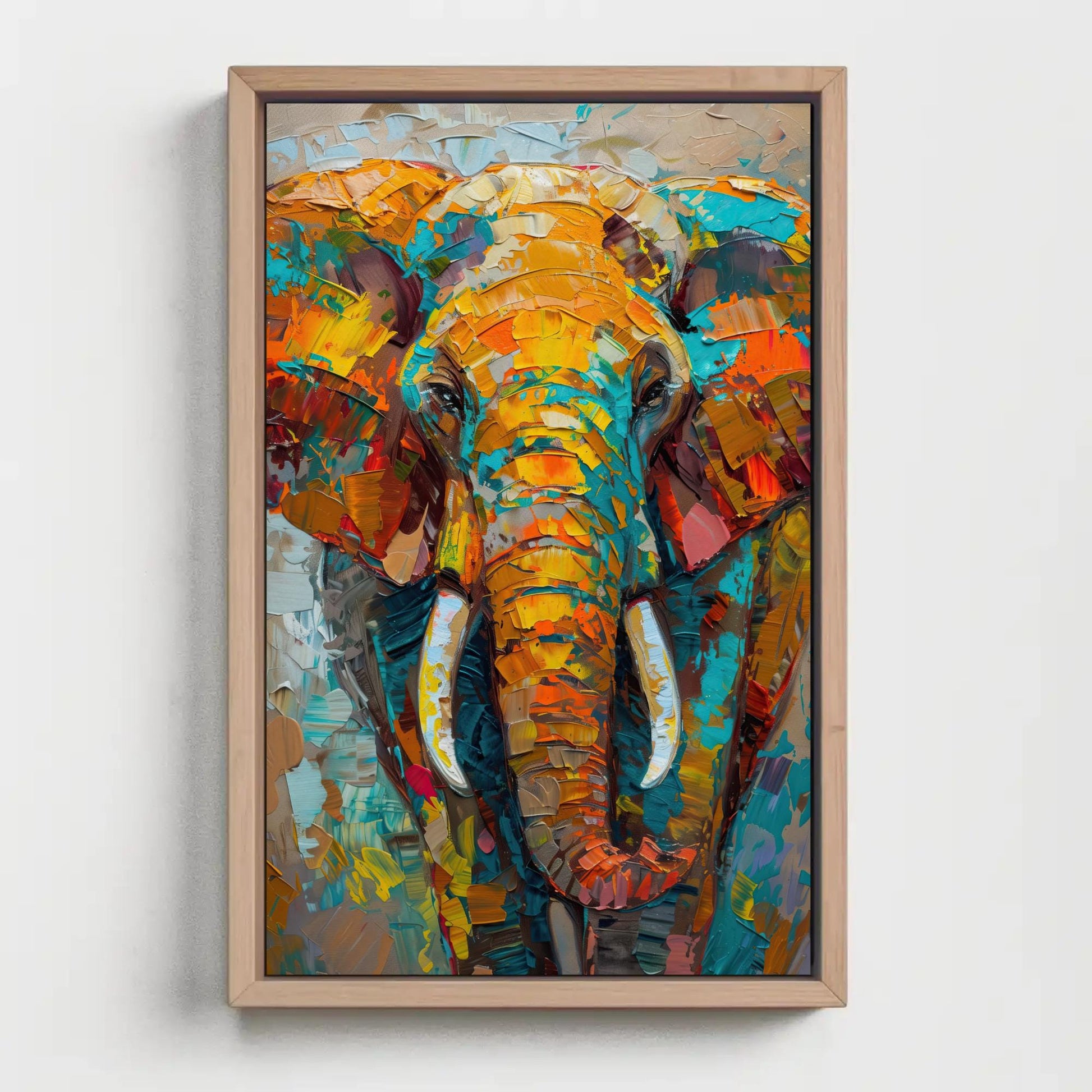 Vivid Elephant canvas wall art shown in a styled room