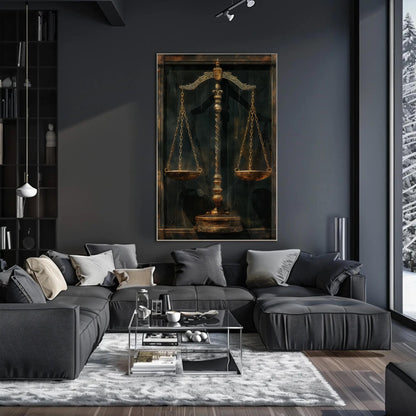 Scales Of Justice Art canvas wall art shown in a living room