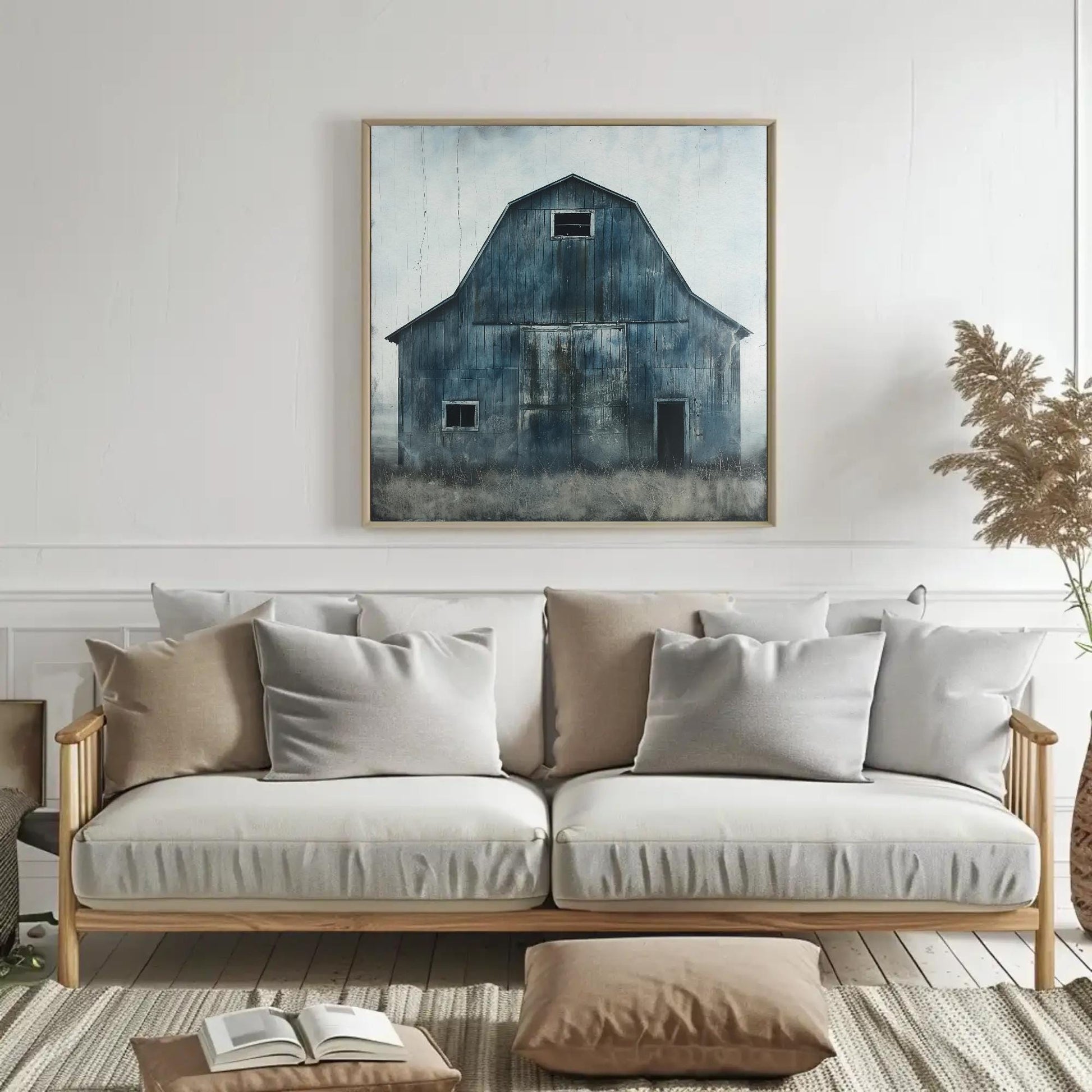 Blue Barn canvas wall art shown in a living room (view 4)