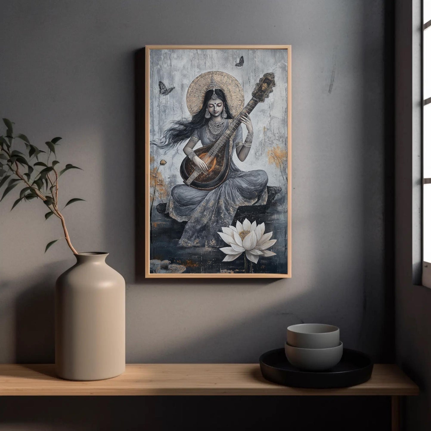 Abstract Saraswati , Modern Hindu Goddess canvas print, premium giclée wall art