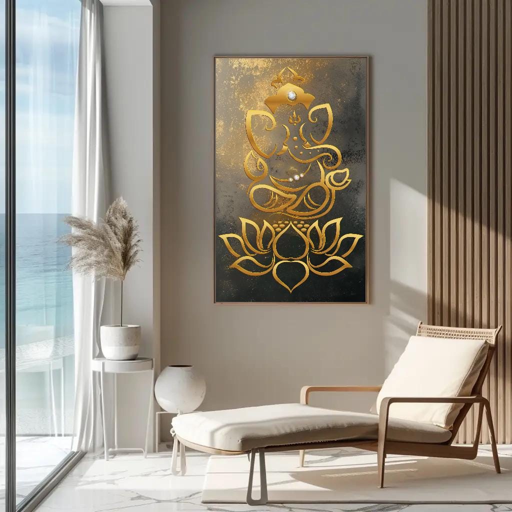 Ganesha canvas wall art shown in a styled interior (view 3)