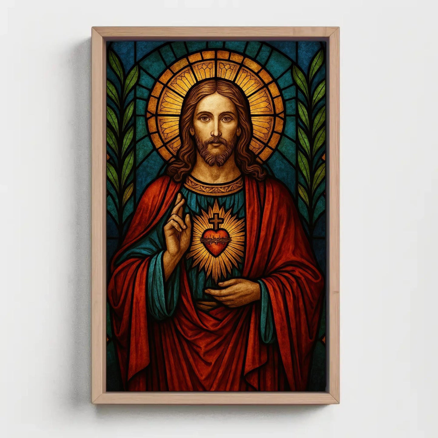 Sacred Heart of Jesus Canvas Print, Catholic Stained Glass Wall Art
