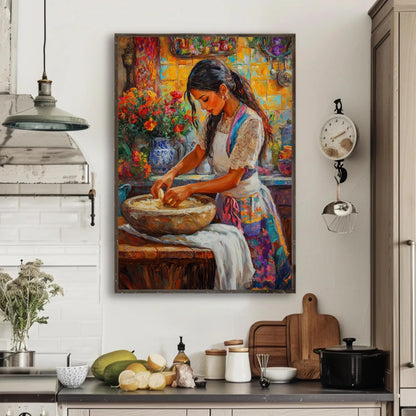 Mexican Cooking , Vibrant Kitchen Cocina canvas wall art shown in a kitchen (view 2)