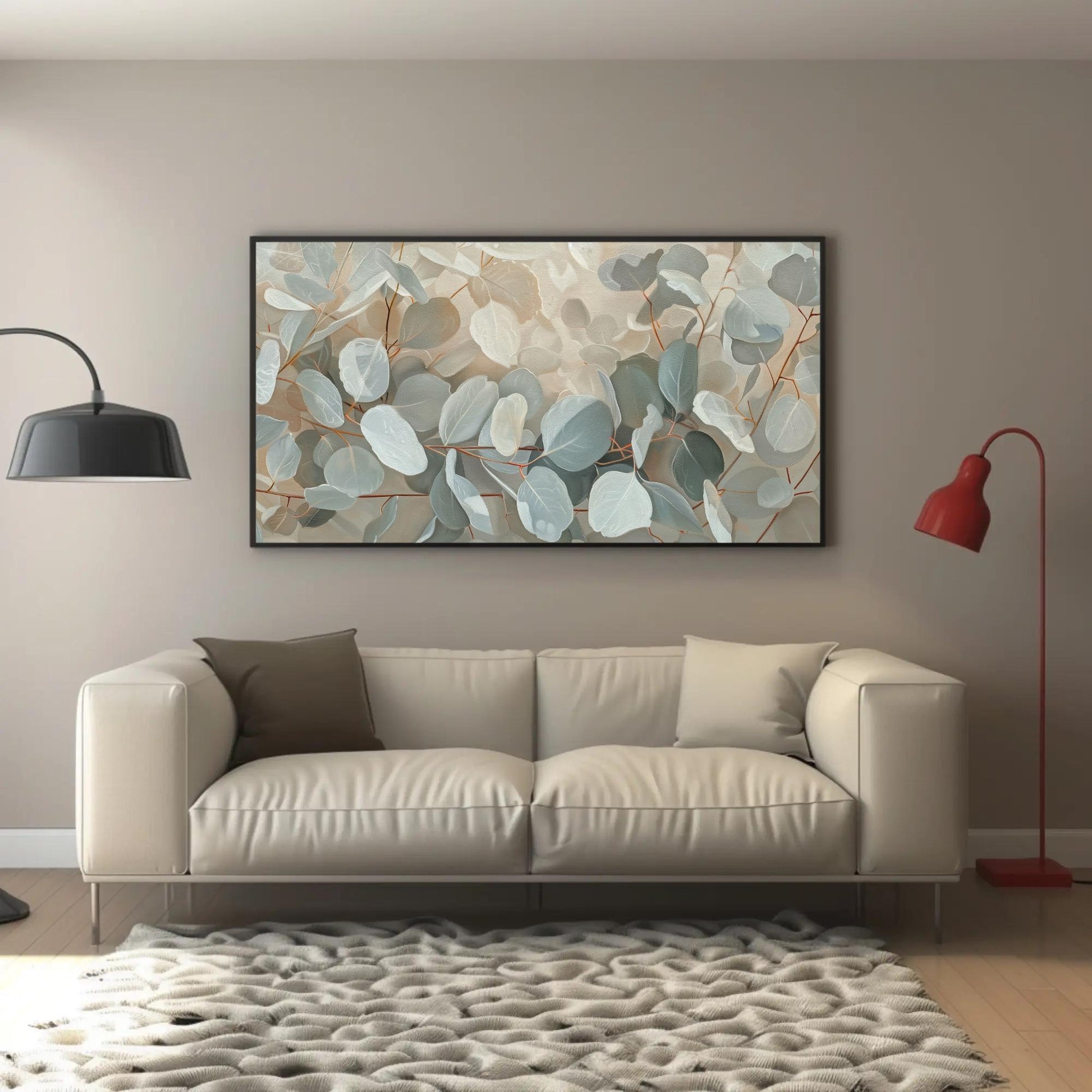 Eucalyptus Leaves Oil Painting canvas wall art shown in a living room
