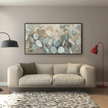 Eucalyptus Leaves Oil Painting canvas wall art shown in a living room