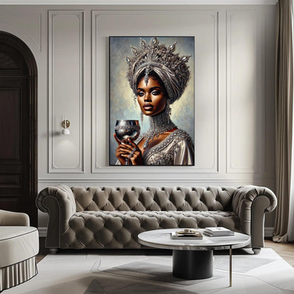 a painting of a woman holding a glass of wine