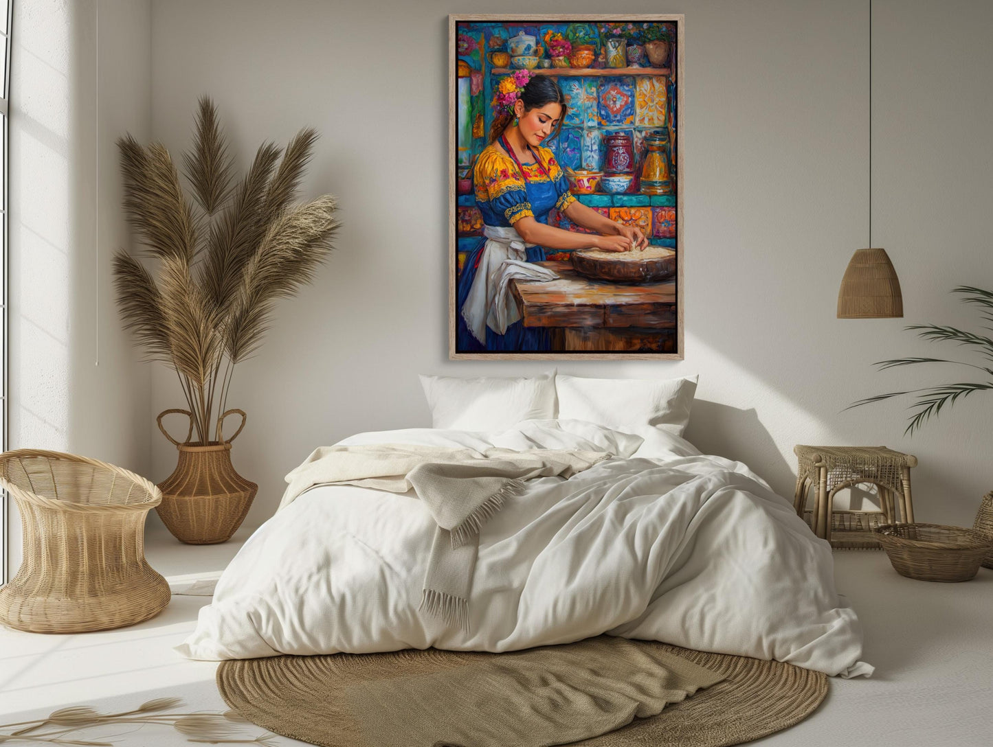 Mexican Kitchen , Abuela Tortilla canvas wall art shown in a styled room