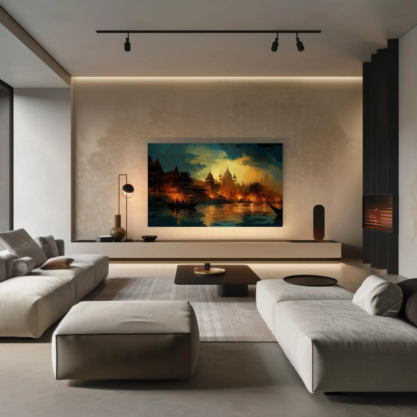 Varanasi Nightscape modern canvas wall art, ready to hang